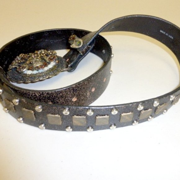 IVY crystal dagger belt rocker leather Italy crystal studded snake silver 32